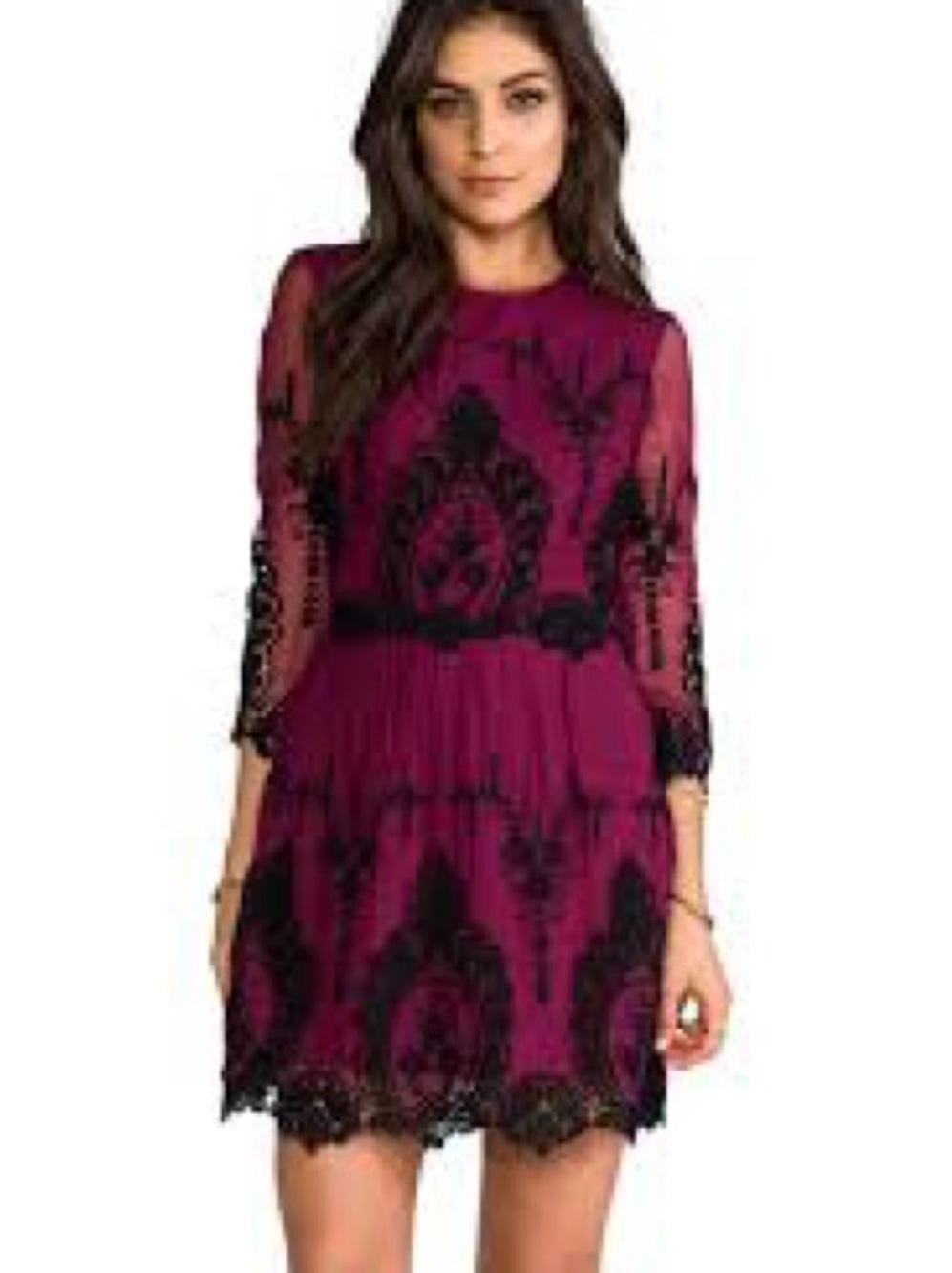 Dolce Vita Valentina Berry Lace Mini Dress with Black Embroidered Detail
